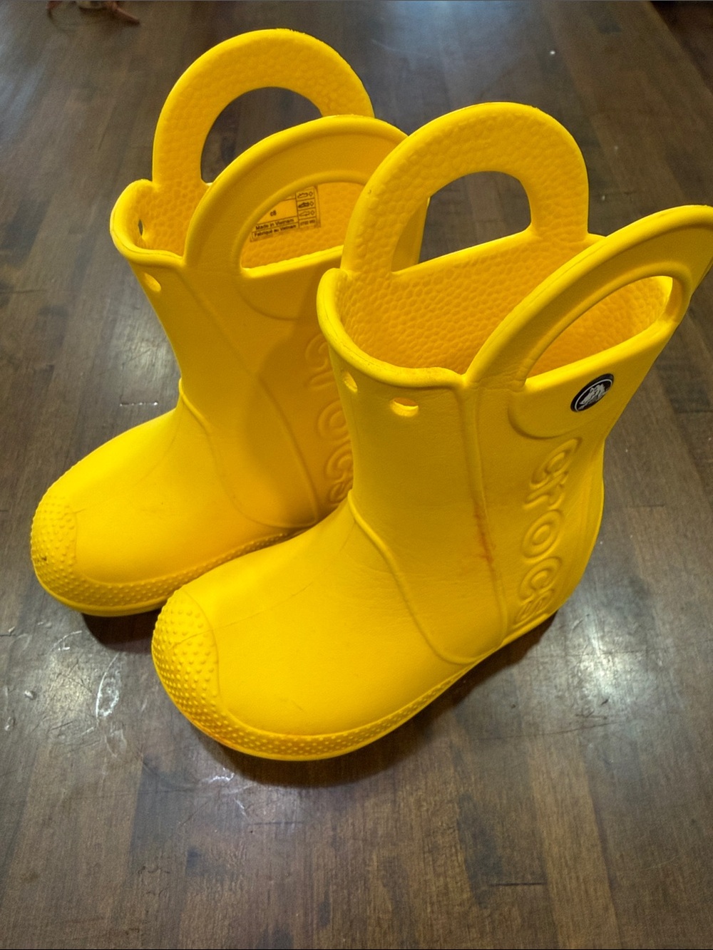 CROCS Kids Bright Yellow Easy-Pull Rain Boots